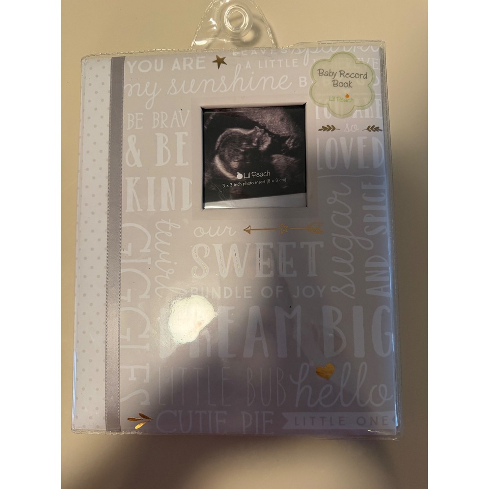 Little Peach Baby Record Book Gray White Memory Journal Ultrasound Photo Insert‎